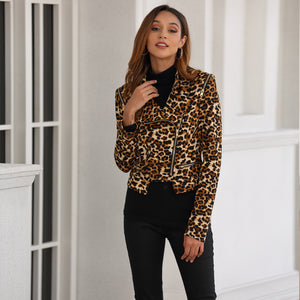 brown leopard print cropped jacket