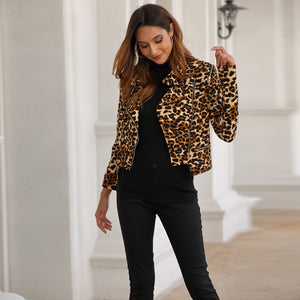 brown leopard print cropped jacket