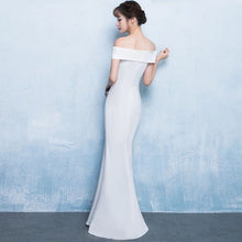 Load image into Gallery viewer, off shoulder side split party bridesmaid wear long simple lady gown korean evening dress
