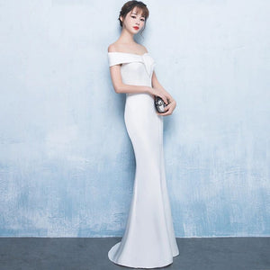 off shoulder side split party bridesmaid wear long simple lady gown korean evening dress