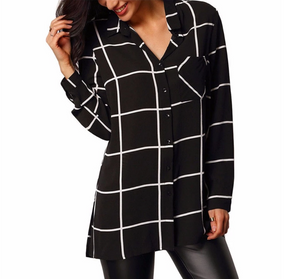 women big plaid long elegant shirt