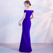 Load image into Gallery viewer, off shoulder side split party bridesmaid wear long simple lady gown korean evening dress
