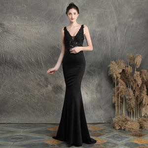 solid hand-made beaded clothing long banquet applique mermaid bride evening dress for wedding