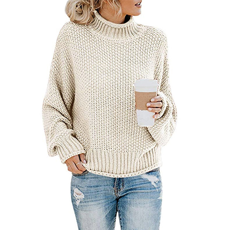 Hot selling 10 Colors Winter Knitting Pure Color Oversized Turtleneck Sweater Woman Pullovers