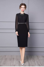 Load image into Gallery viewer, Autumn Long Sleeve Black Lace Rhinestone Midi Formal Pencil Dress
