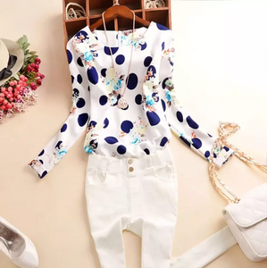 Printed Floral Polka Dot Satin Blouse