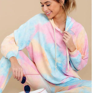 2020 Amazon Hot Sale Factory Wholesale Tie Die Printed Casual Sweatsuits Sports Gym Sweatshirt and Sweatpants