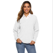 Charger l&#39;image dans la galerie, Women&#39;s V Neck Solid Drop Shoulder Pullover Sweater
