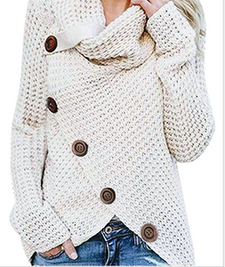 Buttoned Wrap Turtleneck Women Winter Loose Sweater