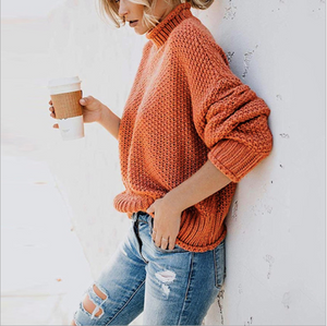 Hot selling 10 Colors Winter Knitting Pure Color Oversized Turtleneck Sweater Woman Pullovers