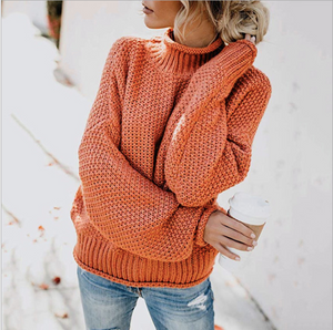 Hot selling 10 Colors Winter Knitting Pure Color Oversized Turtleneck Sweater Woman Pullovers