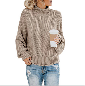 Hot selling 10 Colors Winter Knitting Pure Color Oversized Turtleneck Sweater Woman Pullovers