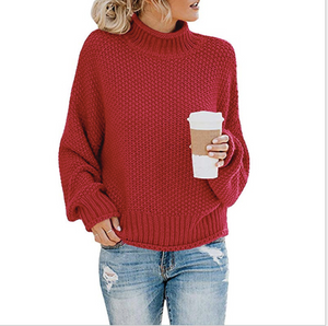 Hot selling 10 Colors Winter Knitting Pure Color Oversized Turtleneck Sweater Woman Pullovers