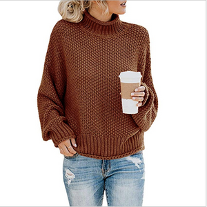 Hot selling 10 Colors Winter Knitting Pure Color Oversized Turtleneck Sweater Woman Pullovers