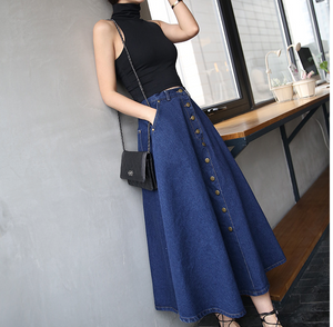 ladies high waist Korean denim long skirt