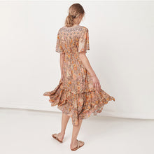 Load image into Gallery viewer, Women Short Sleeve Frilled Floral Beachwear Bohemian Maxi Dress
