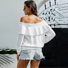 Load image into Gallery viewer, Long Sleeve Off Shoulder Ruffle Lantern sleeve Top T shirt
