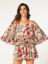 Load image into Gallery viewer, fashion flora ruffle 3/4 sleeve off shoulder short holiday jumpsuit
